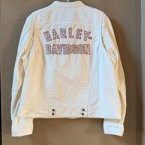 Harley-Davidson White Rhinestone Logo Jacket With Stand-Up Collar Sz Large